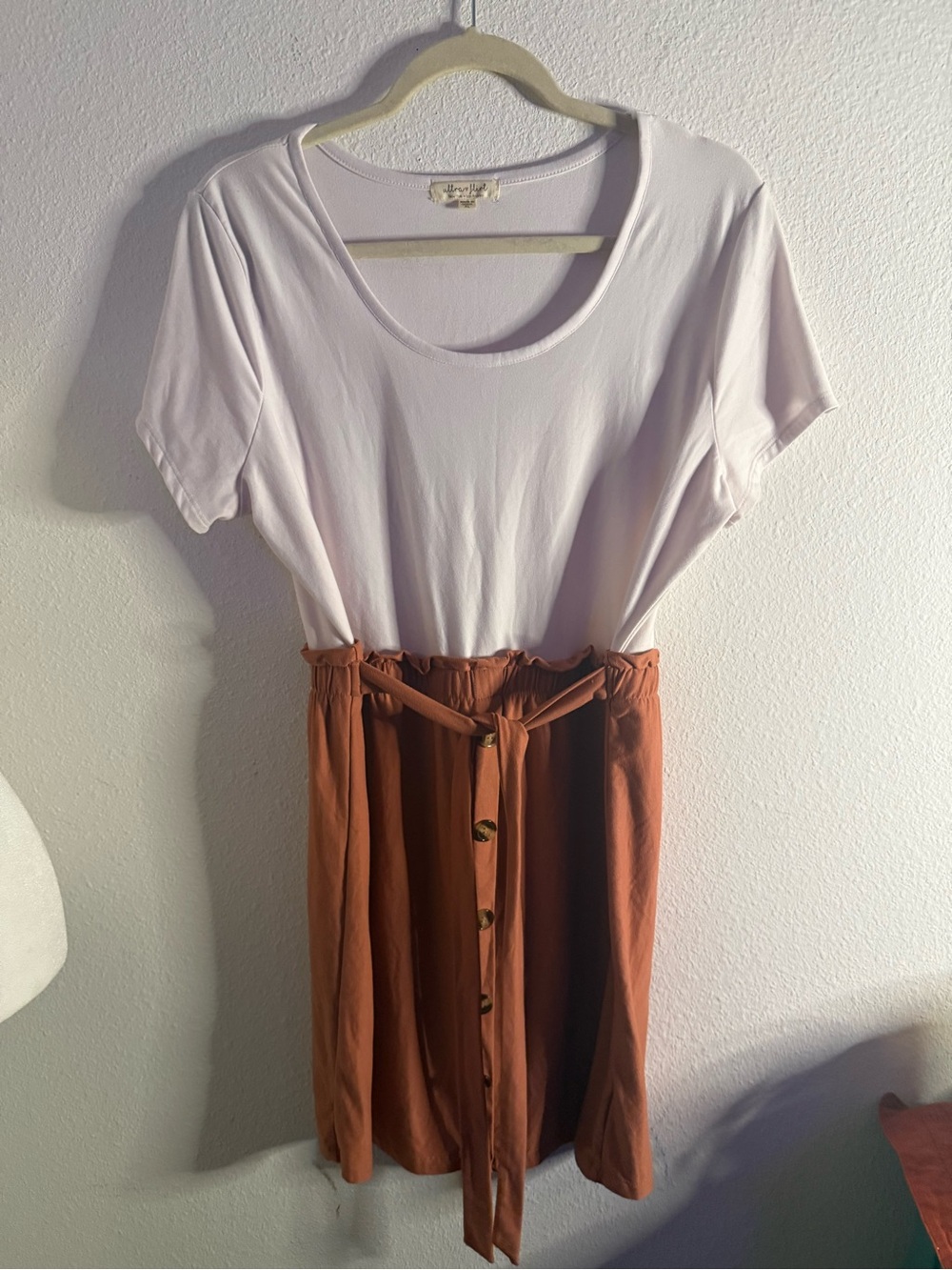 Ultra Flirt Colorblock Tee Dress XL Rust Orange Button Paperbag Waist